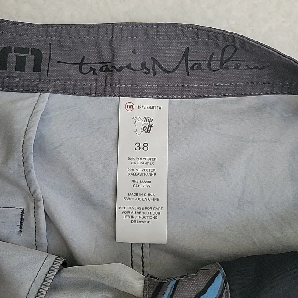 Travis Mathew Mens Swim Trunks Board Shorts 38 Floral All Over Print Grey‎